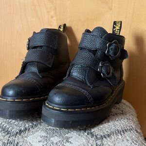 Black Leather Buckle Boots